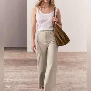 Zara Marine Straight High Rise Jeans Light Khaki Color